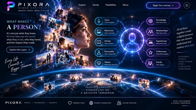A woman’s profile surrounded by memories, relationships and a glowing network of human connections.