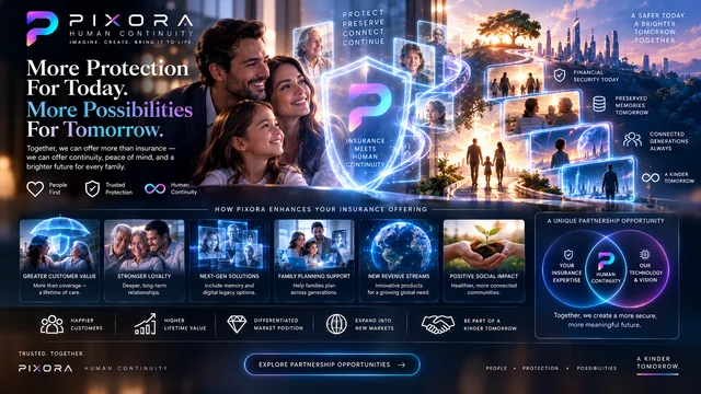 A family beside a glowing protective shield and illustrations of different generations.